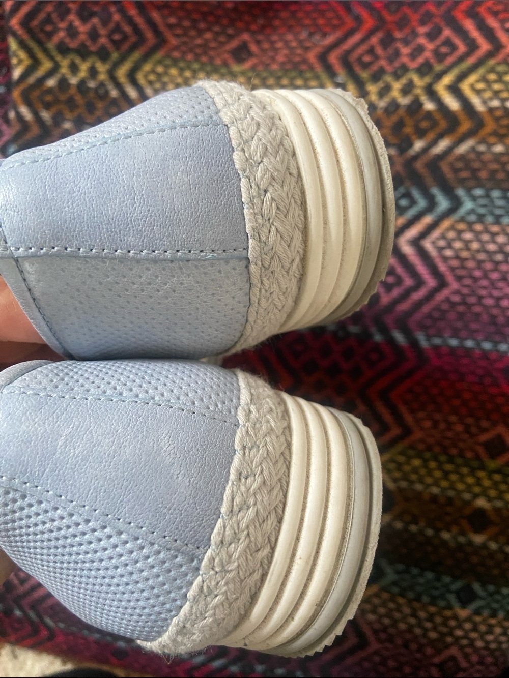 Paul Green Baby Blue Leather Slip-On Flats with Metallic Silver Toe Cap - Picture 8 of 13